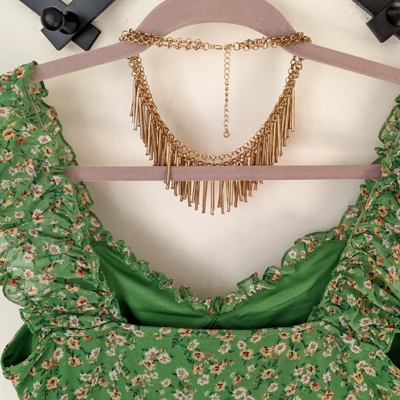 🔴SOLD🔴Vintage French Green Floral Print Mini Dress Size L - Picture 7 of 15